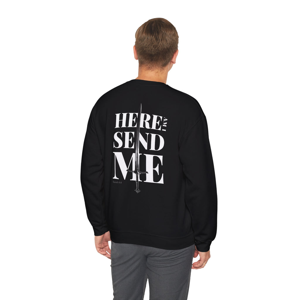 Crewneck Heavyweight Sweatshirt — "Here Am I Send Me" Heaven Forged Sword
