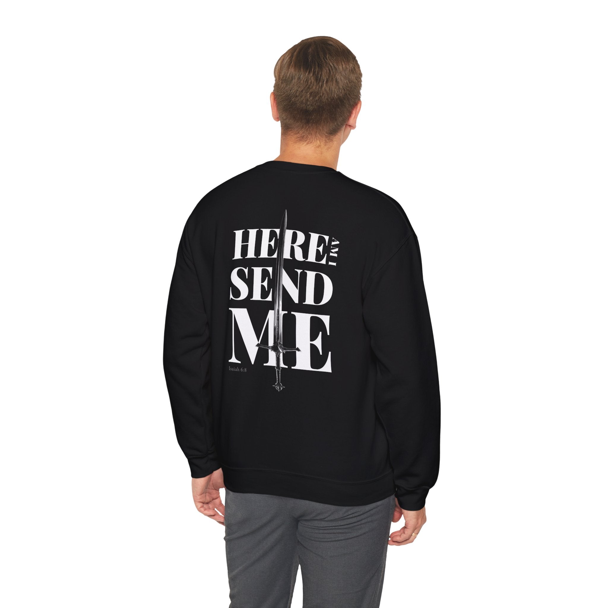 Crewneck Heavyweight Sweatshirt — "Here Am I Send Me" Heaven Forged Sword